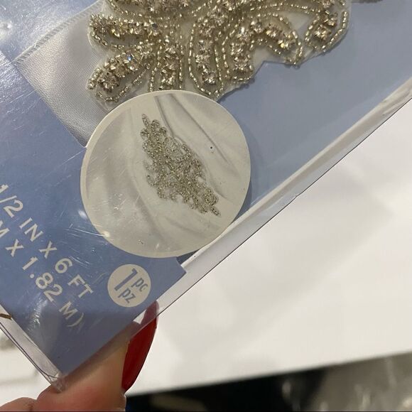 Offray Sash White Satin Ribbon Beaded Rhinestone - Picture 6 of 7